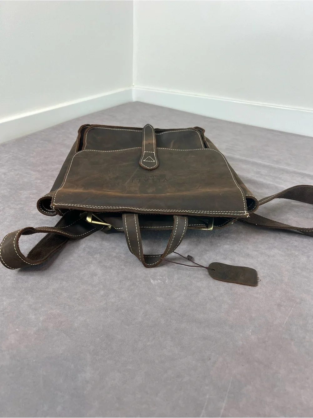 & Other Stories Distressed Brown Leather Messenger Bag